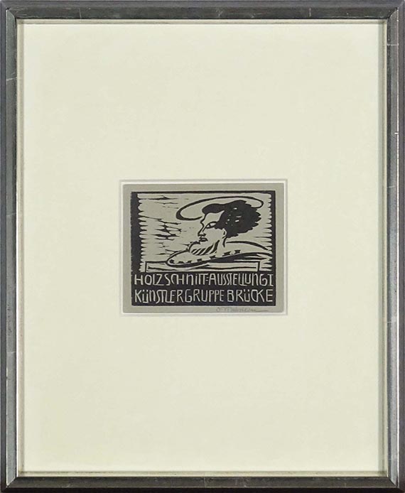 Hermann Max Pechstein - Einladungskarte II: "Holzschnitt = Ausstellung I der Künstlergruppe Brücke" - Image du cadre