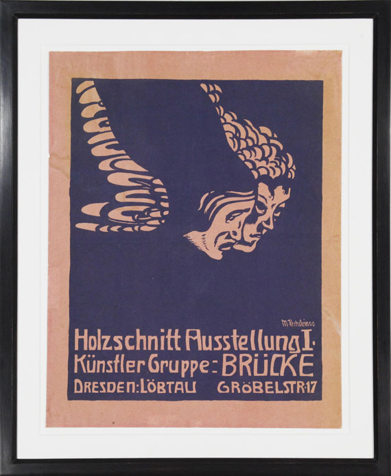 Hermann Max Pechstein - Plakat für die Holzschnitt-Ausstellung I der Künstlergruppe "Brücke" in Dresden-Löbtau - Image du cadre