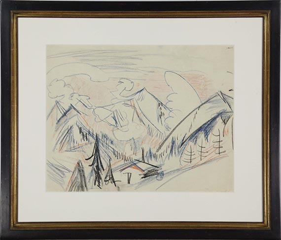 Ernst Ludwig Kirchner - Stafelalp (Berglandschaft bei Davos mit Berghütte) - Image du cadre