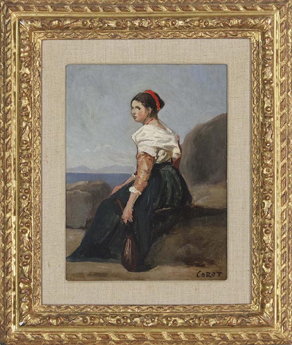 Jean-Baptiste Camille Corot - Femme assise, tenant une mandoline - Image du cadre