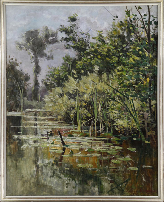 Karl Hagemeister - Altwasser mit Enten - Herbst - Image du cadre