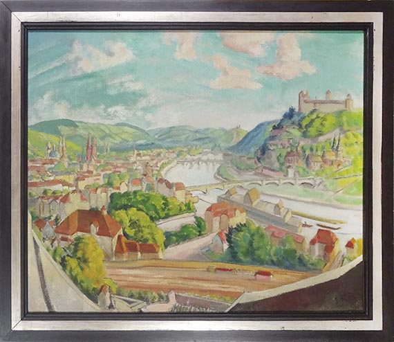 Erich Heckel - Würzburg. Landschaft mit drei Brücken - Image du cadre