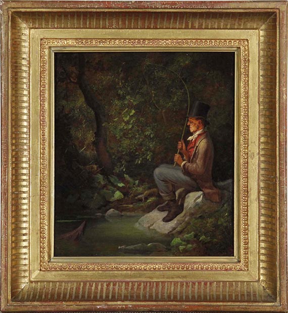 Carl Spitzweg - Der Angler am Waldbach - Image du cadre