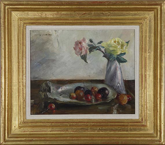 Lovis Corinth - Stillleben mit Blumen in Vase, Muschel und Obst - Image du cadre
