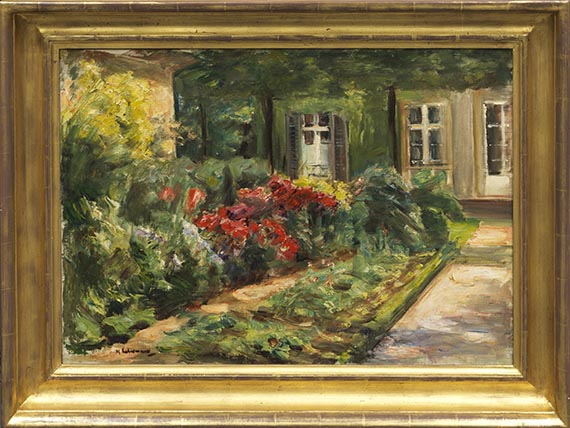 Max Liebermann - Wannseegarten - Haus mit roten Stauden - Image du cadre