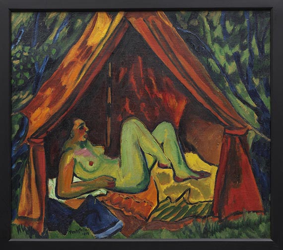 Hermann Max Pechstein - Rotes Zelt mit weiblichem Akt: Danae - Image du cadre