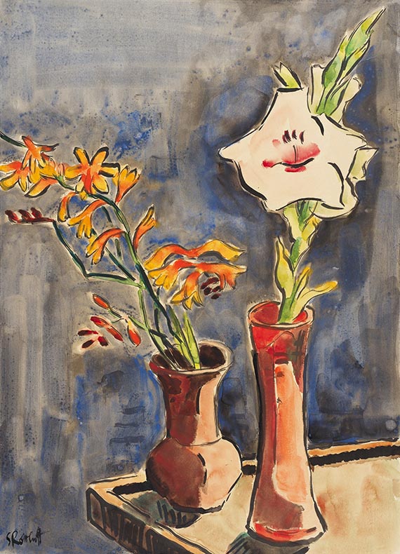 Karl Schmidt-Rottluff - Gladiole und Montbretien in Vasen