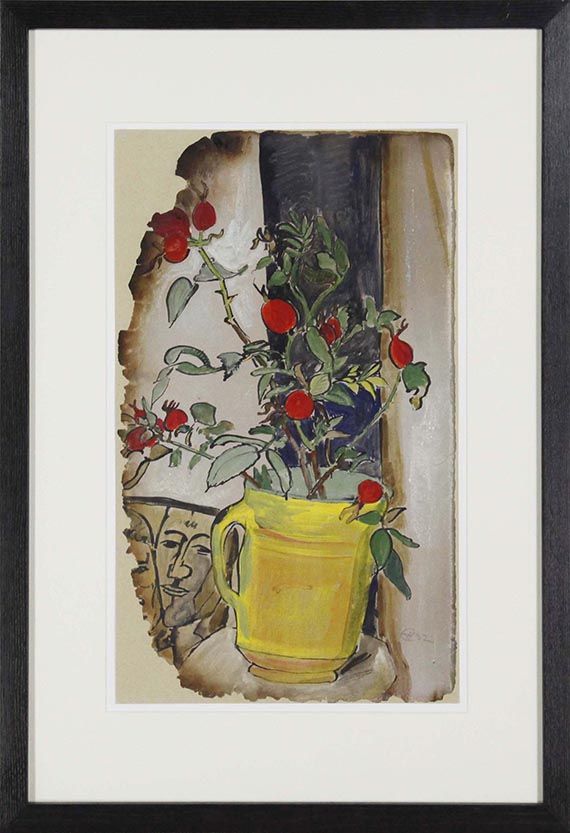Erich Heckel - Hagebutten in gelbem Topf - Image du cadre
