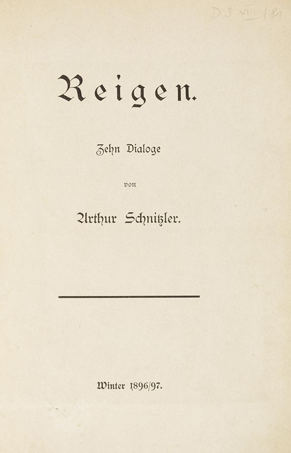 Arthur Schnitzler - Der Reigen. EA mit eingeb. Brief