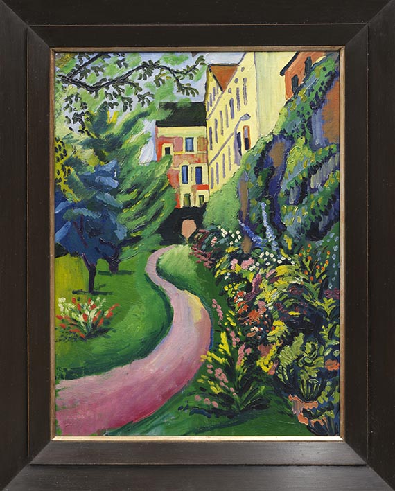 August Macke - Unser Garten mit blühenden Rabatten - Image du cadre