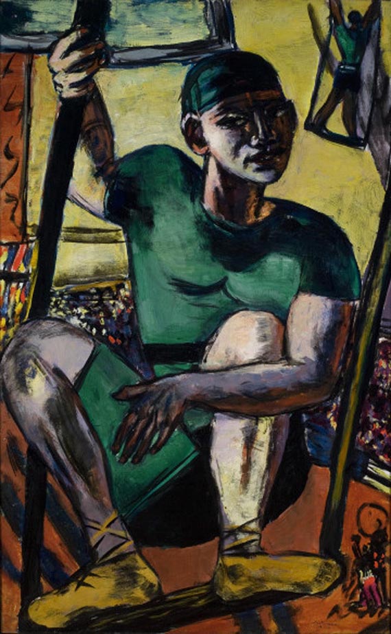 Illustration for: Max Beckmann, Akrobat auf der Schaukel, 1940, oil on canvas, Saint Louis Art Museum.