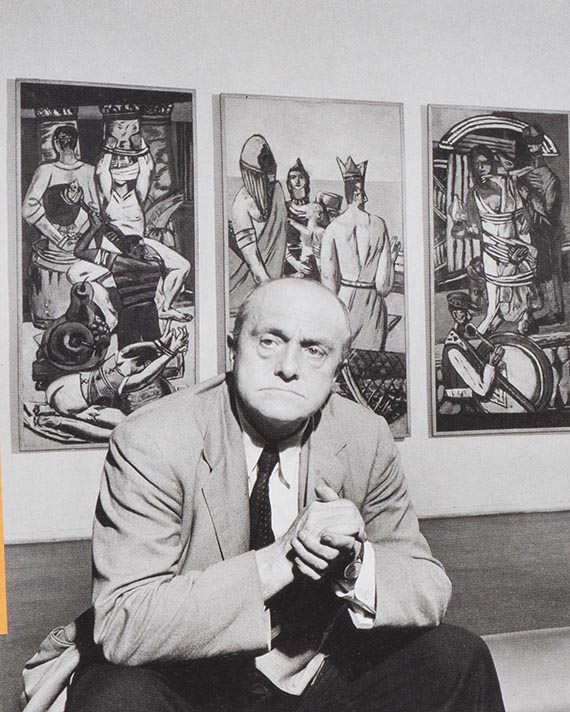 Illustration for: Max Beckmann at the Museum of Modern Art, New York, in front of his triptych “Depature“, 1947, photo: Geoffrey Clements.