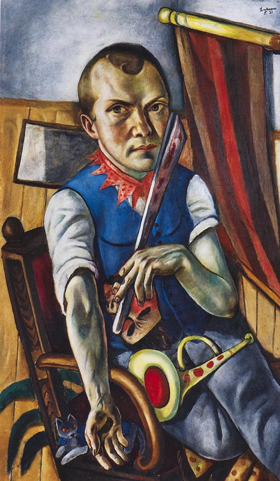 Illustration for: Max Beckmann, Selbstbildnis als Clown, 1921, oil on canvas, Von der Heydt-Museum Wuppertal.