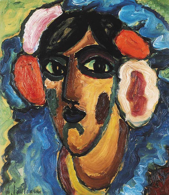 Illustration for: Alexej von Jawlensky, Infantin, 1912, oil on cardboard, private collection USA.