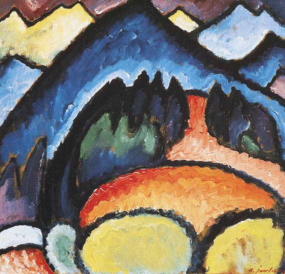 Illustration for: Alexej von Jawlensky, Oberstdorf, 1912, oil on canvas, sold in 2013, since then the highest price paid for a landscape painting by Jawlensky.