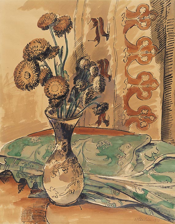 Hermann Max Pechstein - Blumenstillleben mit grüner Decke