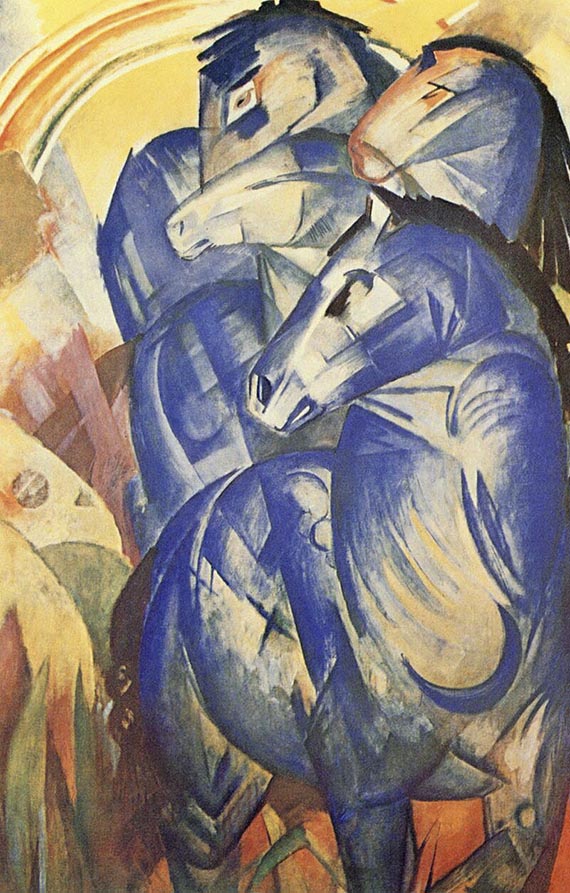 Illustration for: Franz Marc, Der Turm der blauen Pferde, 1913, oil on canvas, missing since 1945.