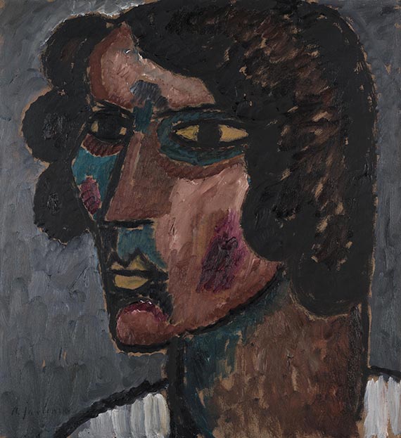 Illustration for: Alexej von Jawlensky, Bildnis Sacharoff, 1913, oil on cardboard, Museum Wiesbaden.