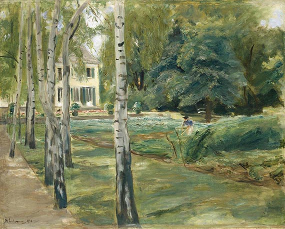 Illustration for: Max Liebermann, Die Birkenallee im Wannseegarten nach Westen, 1918, oil on canvas, Hamburger Kunsthalle.