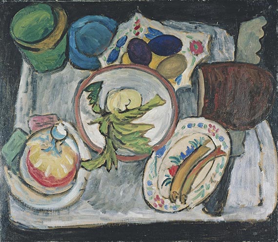 Illustration  for: Gabriele Münter, Stillleben mit Ostereiern [Still life with Easter eggs], 1914, oil on board, Städtische Galerie im Lenbachhaus, Munich. © VG Bild-Kunst, Bonn 2025