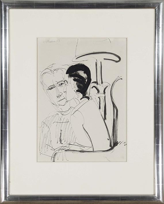 Ernst Ludwig Kirchner - Gespräch unter der Lampe - Image du cadre