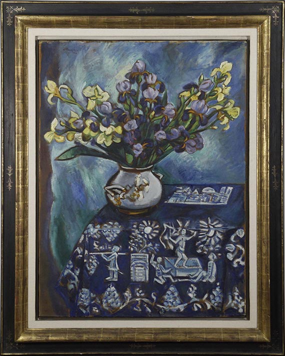 Hermann Max Pechstein - Die blaue Decke (Stilleben in Blau) (Blumenstilleben) - Image du cadre