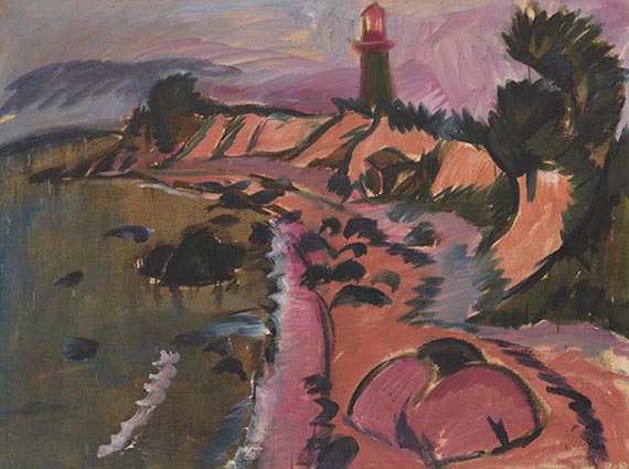 Illustration  for: Ernst Ludwig Kirchner, Fehmarnküste mit Leuchtturm, 1913, oil on canvas, private collection (formerly Hermann Gerlinger Collection, Würzburg), sold at Ketterer Kunst, Munich, on December 9, 2022, for € 1.225.000.