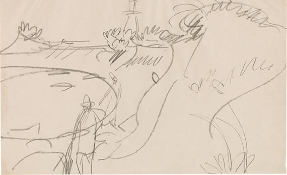 Illustration  for: Ernst Ludwig Kirchner, Fehmarnküste mit Leuchtturm, circa 1912, pencil on paper, Galerie Henze & Ketterer, Riehen / Basel.