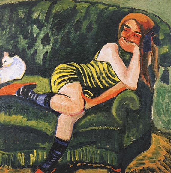 Illustration  for: Max Pechstein, Das Grüne Sofa, 1910, oil on canvas, Museum Ludwig, Cologne. © Pechstein 2025 Hamburg / Berlin<br />/ VG Bild-Kunst, Bonn 2025