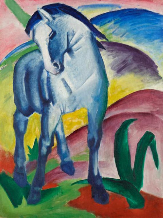 Illustration  for: Franz Marc, Blaues Pferd I, 1911, oil on canvas, Städtische Galerie im Lenbachhaus, Munich.