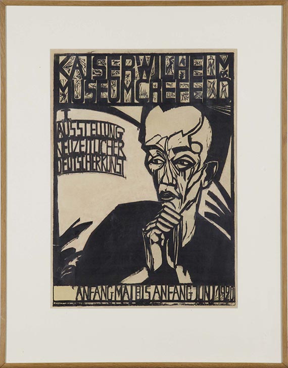 Erich Heckel - Plakat der "I. Ausstellung Neuzeitlicher Deutscher Kunst", Krefeld 1920 - Image du cadre