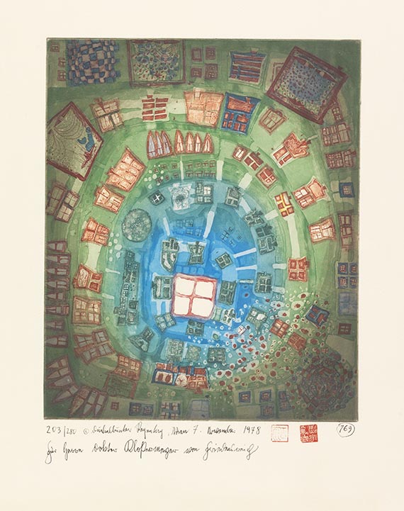 Friedensreich Hundertwasser - Window out of the pond - window into the pond (mit Widmung)