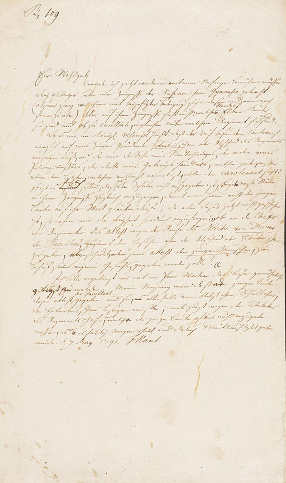 Immanuel Kant - Eigh. Brief. m. U. an Prof. Samuel Gottlieb Wald