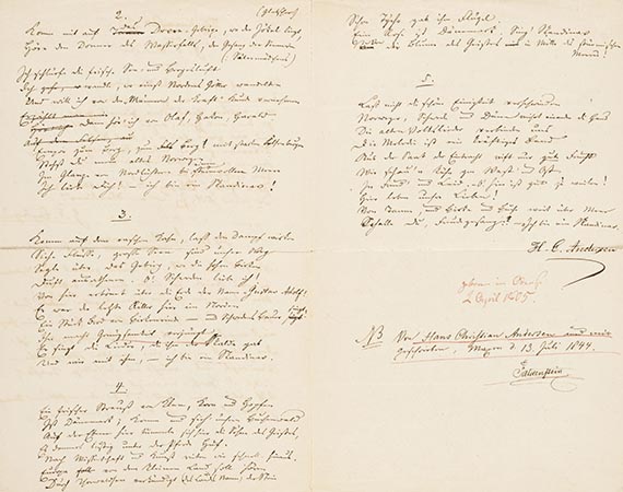 Hans Christian Andersen - Eigh. Gedicht m. U.