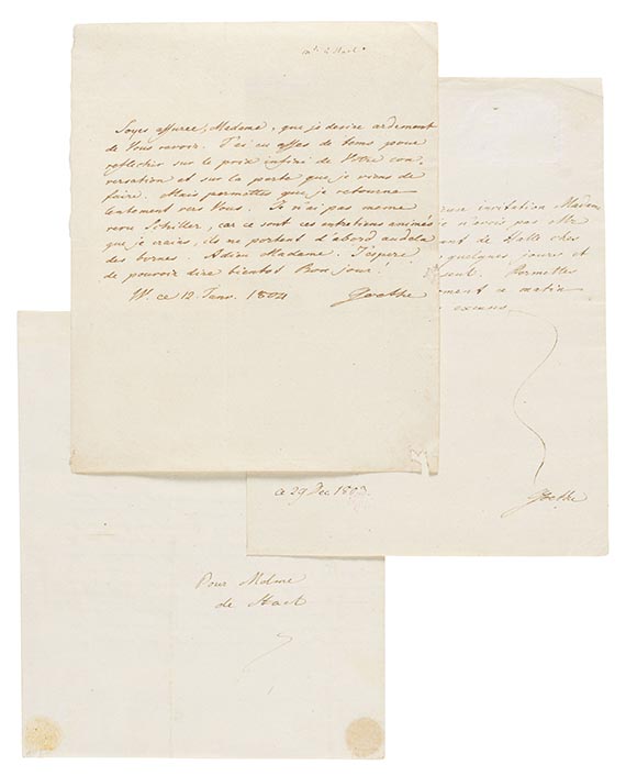 Johann Wolfgang von Goethe - 3 eigh. Briefe m. U. an Germaine de Stael