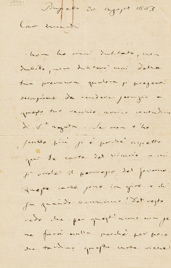 Giuseppe Verdi - Eigh. Brief an Vincenzo Luccardi