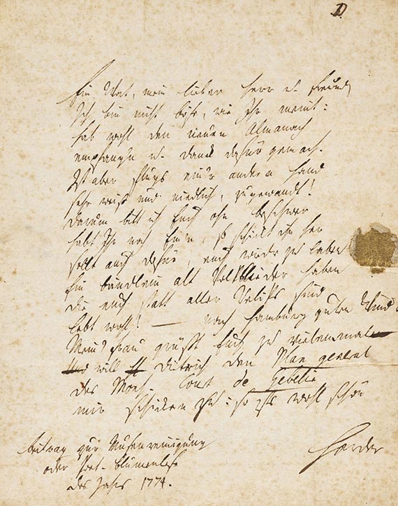 Johann Gottfried von Herder - Eigh. Brief an Boie