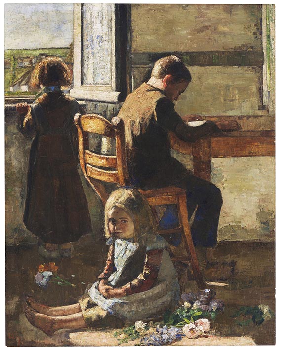 Lesser Ury - Die Geschwister, Interieur mit Kindern