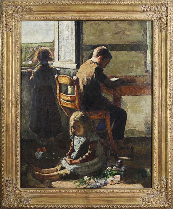 Lesser Ury - Die Geschwister, Interieur mit Kindern - Image du cadre