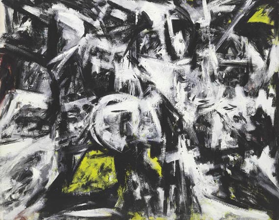 Illustration  for: Emilio Vedova, Spazio Inquieto (Unquiet Space), 1957, tempera and sand on canvas, Museum of Modern Art, New York. &copy; Fondazione Emilio e Annavbianca Vedova, Venezia