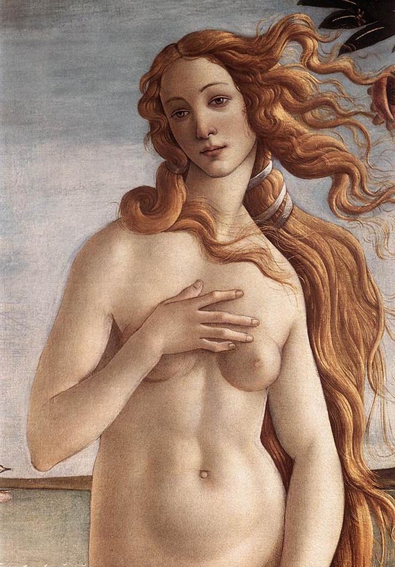 Illustration  for: Sandro Botticelli, Nascita di Venere (The Birth of Venus) (detail), ca. 1485/86, tempera on canvas, Uffizi Gallery, Florence.