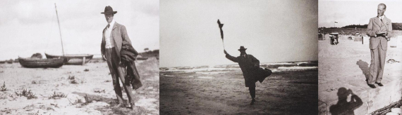 Illustration for: DThe painter Lyonel Feininer at the beaches of the Baltic Sea, from l. to r.: 1905 on Rügen (photo: Julia Feininger), 1927 on a beach at the Baltic Sea (photo: unknown), 1932 in Deep (photo: T. Lux Feininger). © Moeller Fine Art Projects | The Lyonel Feininger Project, New York – Berlin / Estate of T. Lux Feininger