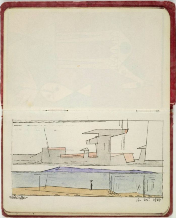 Illustration for: Lyonel Feininger, drawing in Nina Kandinsky’s „Livre d’or“ (guestbook), 1923, indian ink and watercolor on paper, Centre Pompidou, Paris. © VG Bild-Kunst, Bonn 2026