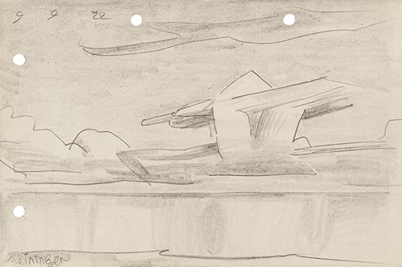 Illustration for: Lyonel Feininger, Cloud Formation, 1922, pencil drawing on perforated sketchbook paper, from our current Day Sale A605, lot 223.