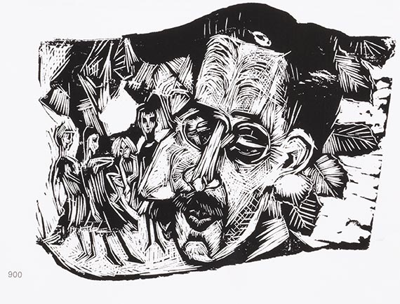 Illustration for: E. L. Kirchner, Kopf Dr. Ludwig Binswanger mit Kindern (Head of Dr. Ludwig Binswanger with Children), 1918, woodcut, Städel Museum, Frankfurt/Main.