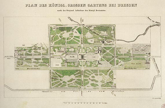 Illustration for: Johann Keyl, Plan of the Great Garden of Dresden, 1850.