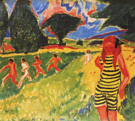 Illustration for: H. M. Pechstein, Das gelbschwarze Trikot (The yellow-and-black jersey), 1910, oil on canvas, Brücke Museum, Berlin.