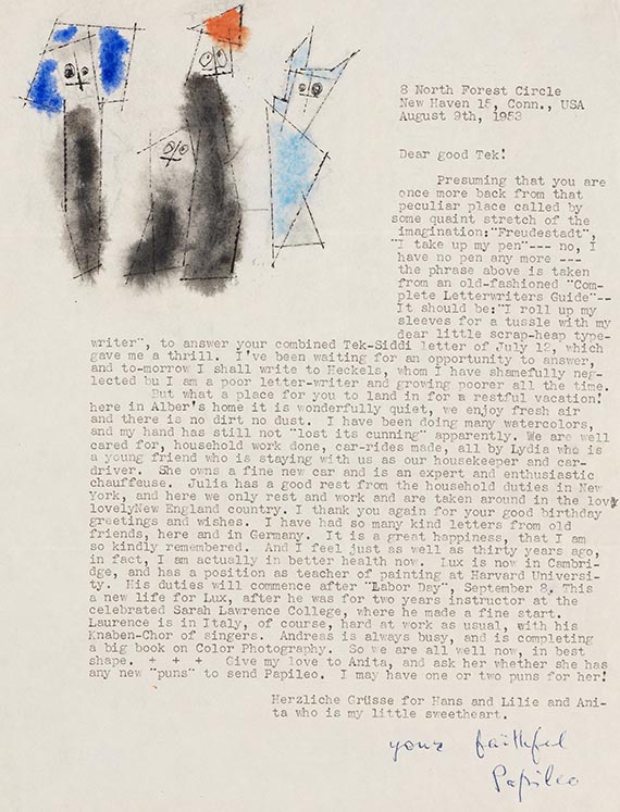 Lyonel Feininger - Letter from Lyonel Feininger to Thekla Hess, New Haven, August 9