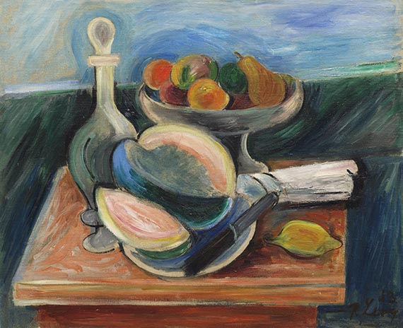 Rudolf Levy - Stilleben mit Fruchtschale, Melone und Karaffe