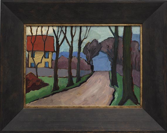 Gabriele Münter - Landstraße mit gelbem Haus - Image du cadre